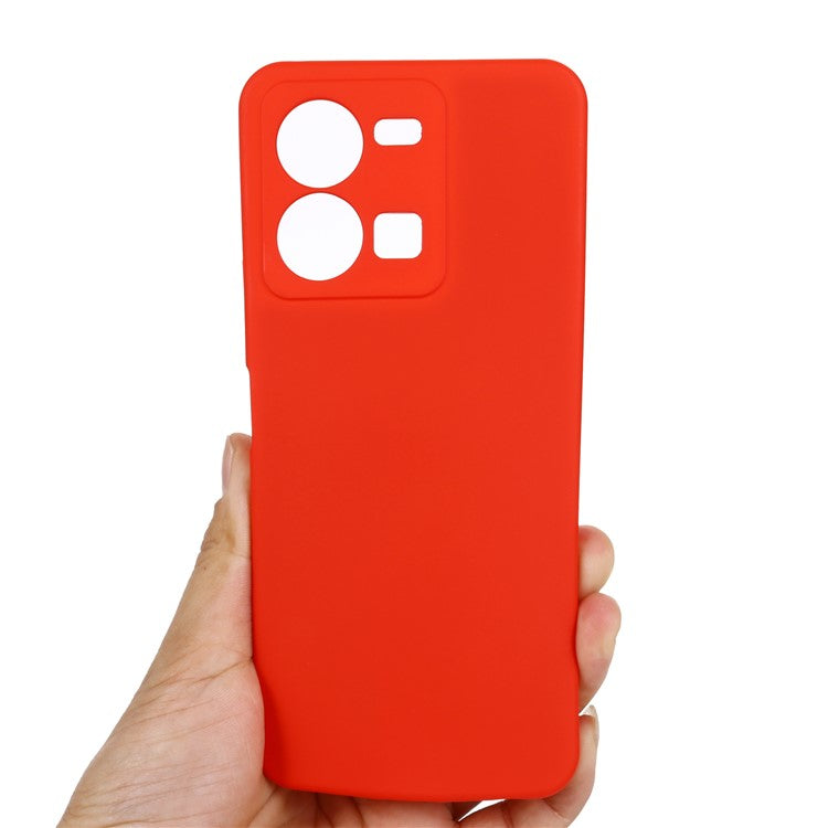 For vivo Y35 4G (2022) Liquid Silicone Cell Phone Case Anti-scratch Soft Lining Protective Cover with Strap - Red