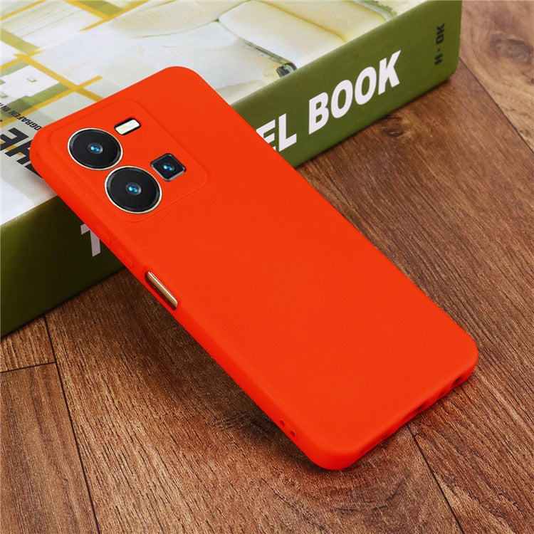 For vivo Y35 4G (2022) Liquid Silicone Cell Phone Case Anti-scratch Soft Lining Protective Cover with Strap - Red