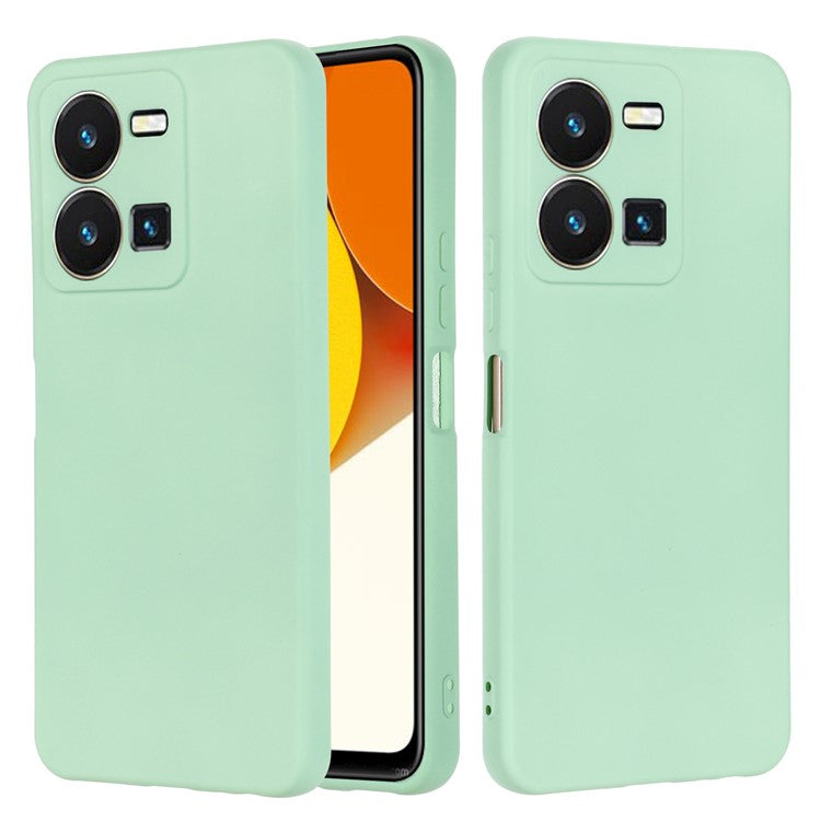 For vivo Y35 4G (2022) Liquid Silicone Cell Phone Case Anti-scratch Soft Lining Protective Cover with Strap - Green