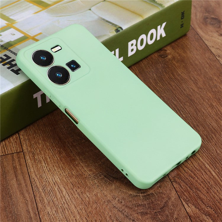 For vivo Y35 4G (2022) Liquid Silicone Cell Phone Case Anti-scratch Soft Lining Protective Cover with Strap - Green