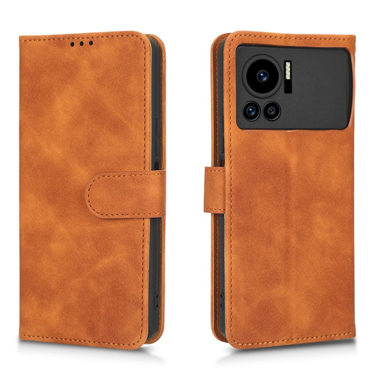 For Infinix Note 12 VIP 4G Anti-scratch PU Leather Phone Case Skin-touch Feeling Wallet Stand Magnetic Clasp Cover - Brown
