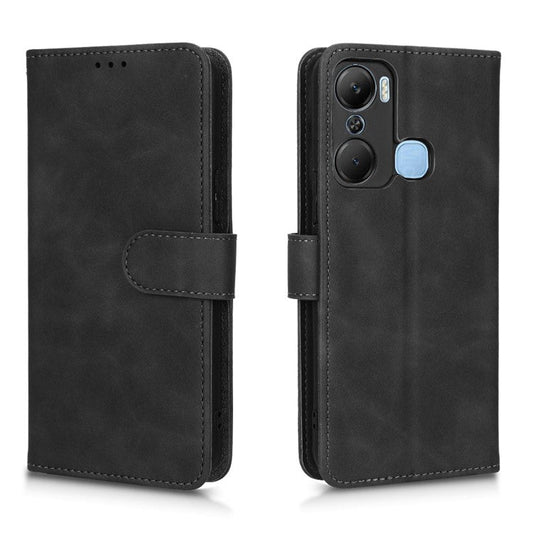 Skin-Touch Feeling Phone Case for Infinix Hot 12 Pro 4G, Wallet Stand Flip Anti-Scratch PU Leather+TPU Cover - Black