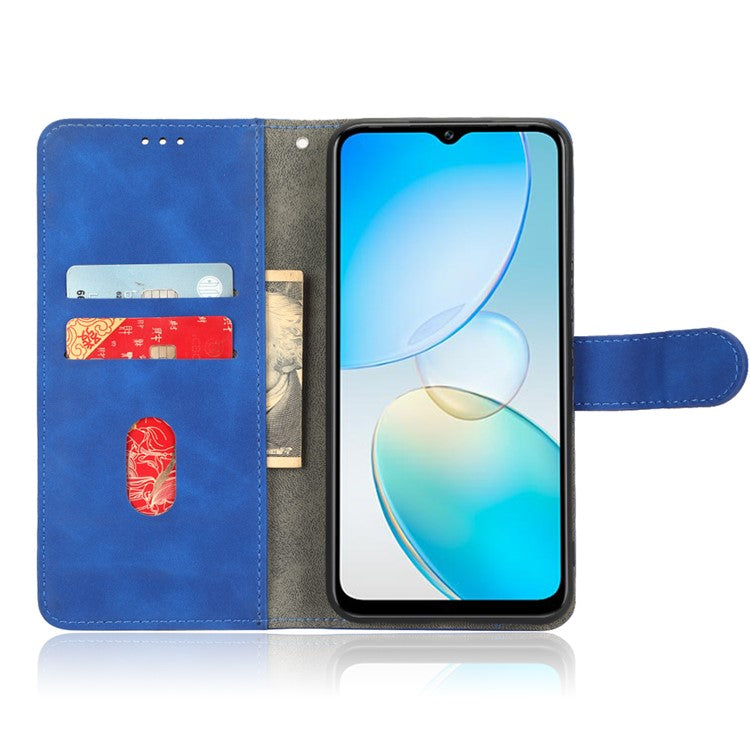 Skin-Touch Feeling Phone Case for Infinix Hot 12 Pro 4G, Wallet Stand Flip Anti-Scratch PU Leather+TPU Cover - Blue
