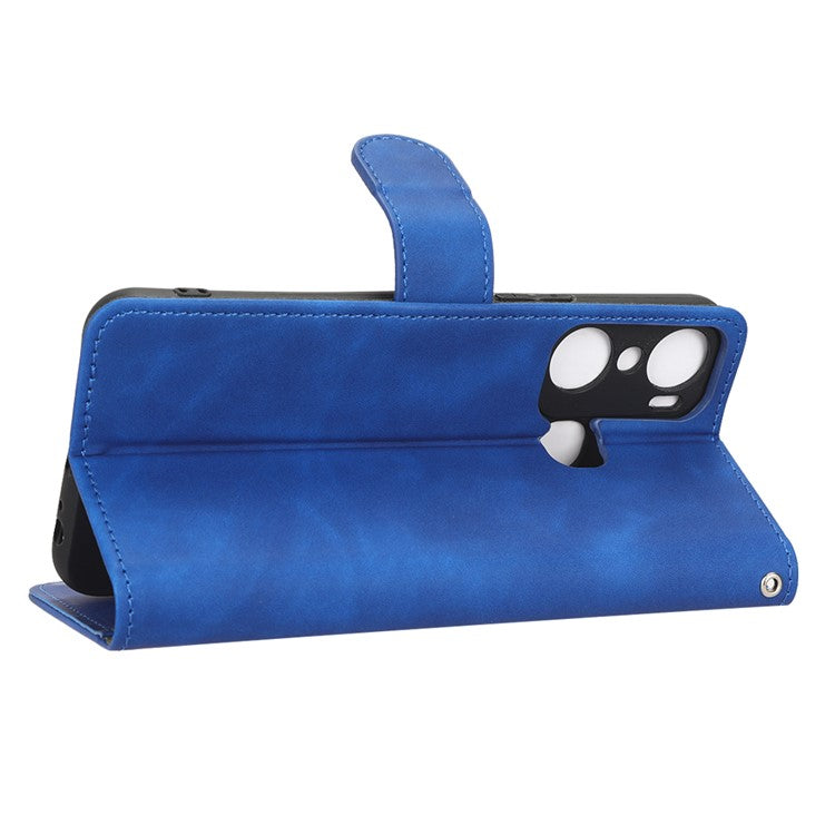 Skin-Touch Feeling Phone Case for Infinix Hot 12 Pro 4G, Wallet Stand Flip Anti-Scratch PU Leather+TPU Cover - Blue
