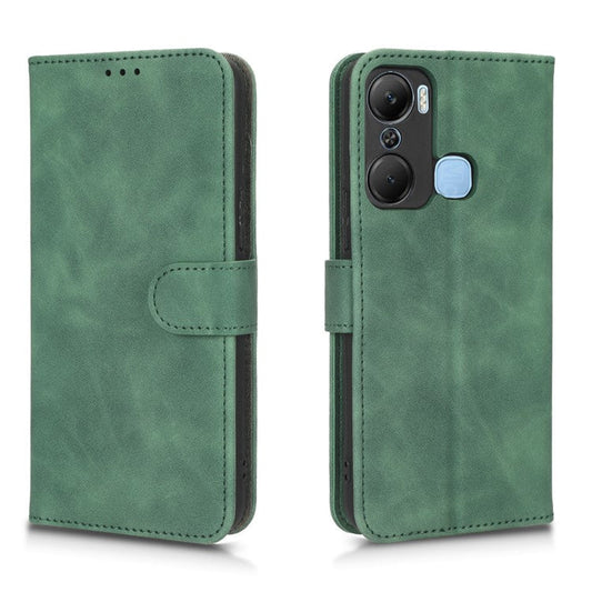 Skin-Touch Feeling Phone Case for Infinix Hot 12 Pro 4G, Wallet Stand Flip Anti-Scratch PU Leather+TPU Cover - Green