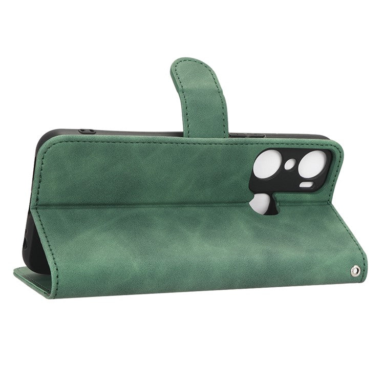 Skin-Touch Feeling Phone Case for Infinix Hot 12 Pro 4G, Wallet Stand Flip Anti-Scratch PU Leather+TPU Cover - Green