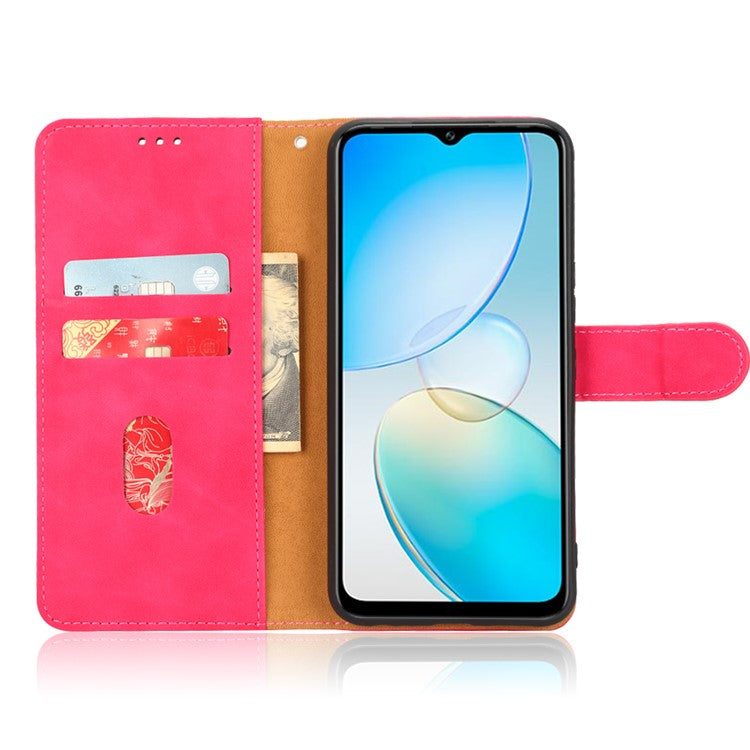 Skin-Touch Feeling Phone Case for Infinix Hot 12 Pro 4G, Wallet Stand Flip Anti-Scratch PU Leather+TPU Cover - Rose