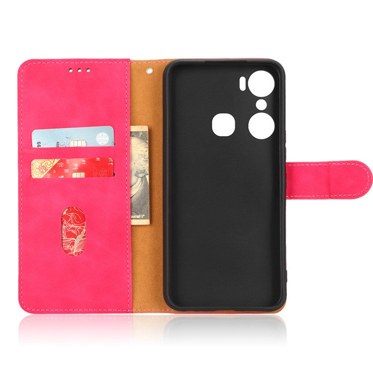 Skin-Touch Feeling Phone Case for Infinix Hot 12 Pro 4G, Wallet Stand Flip Anti-Scratch PU Leather+TPU Cover - Rose
