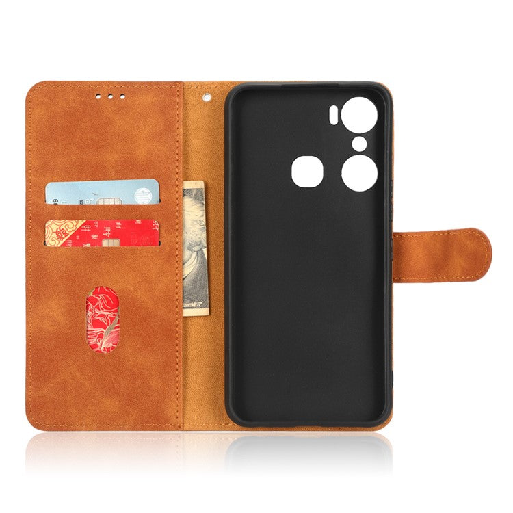 Skin-Touch Feeling Phone Case for Infinix Hot 12 Pro 4G, Wallet Stand Flip Anti-Scratch PU Leather+TPU Cover - Brown