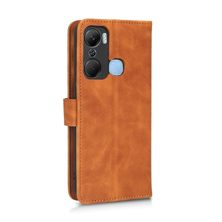 Skin-Touch Feeling Phone Case for Infinix Hot 12 Pro 4G, Wallet Stand Flip Anti-Scratch PU Leather+TPU Cover - Brown