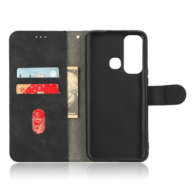 Drop-Proof Phone Case For Infinix Hot 11, Skin-Touch Feeling Wallet Stand Folio Flip PU Leather + TPU Cell Phone Cover - Black