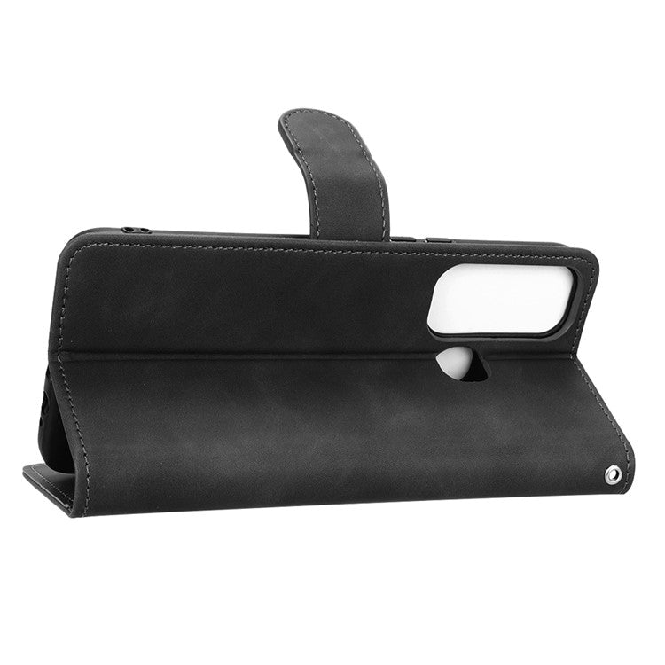 Drop-Proof Phone Case For Infinix Hot 11, Skin-Touch Feeling Wallet Stand Folio Flip PU Leather + TPU Cell Phone Cover - Black