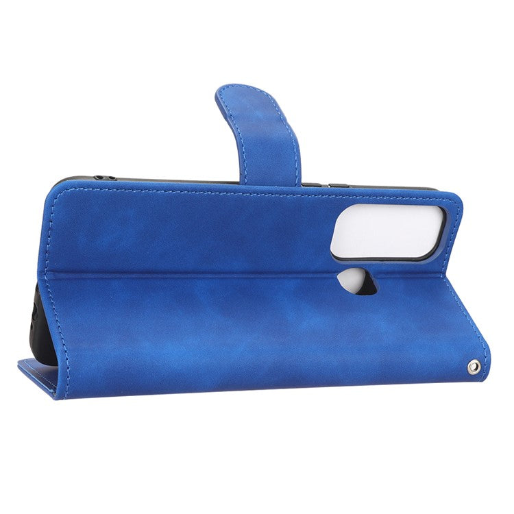 Drop-Proof Phone Case For Infinix Hot 11, Skin-Touch Feeling Wallet Stand Folio Flip PU Leather + TPU Cell Phone Cover - Blue