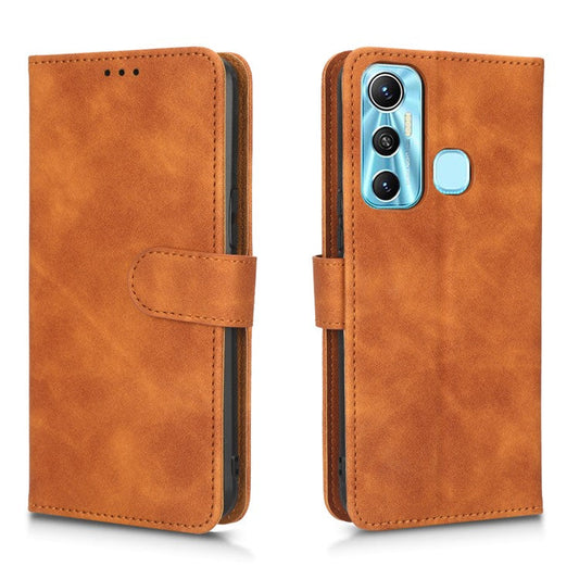 Drop-Proof Phone Case For Infinix Hot 11, Skin-Touch Feeling Wallet Stand Folio Flip PU Leather + TPU Cell Phone Cover - Brown