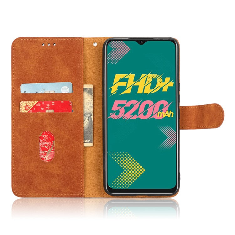 Drop-Proof Phone Case For Infinix Hot 11, Skin-Touch Feeling Wallet Stand Folio Flip PU Leather + TPU Cell Phone Cover - Brown
