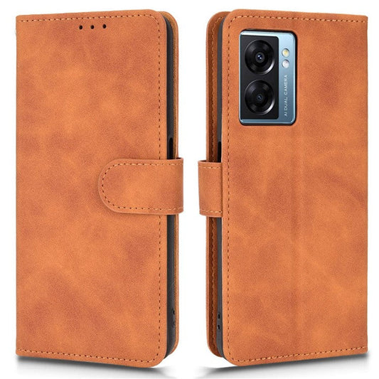 For Oppo A57e 4G / A57s 4G / A57 4G / A77 4G / OnePlus Nord N20 SE 4G Skin-touch Phone Case PU Leather Wallet Stand Shockproof Cover - Brown