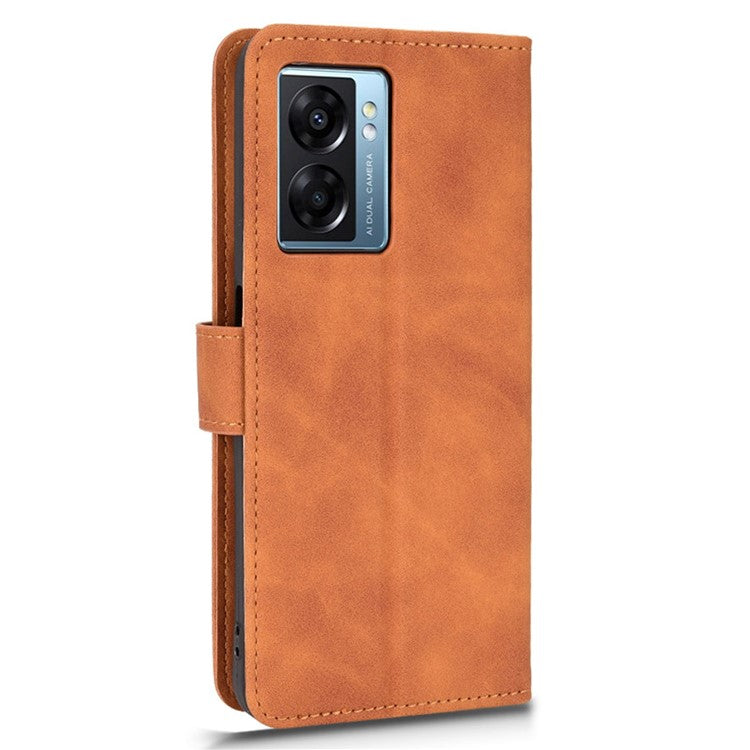 For Oppo A57e 4G / A57s 4G / A57 4G / A77 4G / OnePlus Nord N20 SE 4G Skin-touch Phone Case PU Leather Wallet Stand Shockproof Cover - Brown