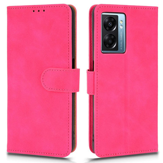 For Oppo A57e 4G / A57s 4G / A57 4G / A77 4G / OnePlus Nord N20 SE 4G Skin-touch Phone Case PU Leather Wallet Stand Shockproof Cover - Red