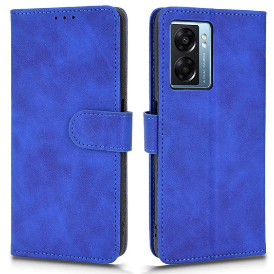 For Oppo A57e 4G / A57s 4G / A57 4G / A77 4G / OnePlus Nord N20 SE 4G Skin-touch Phone Case PU Leather Wallet Stand Shockproof Cover - Blue