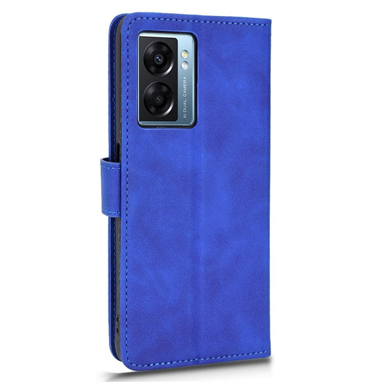 For Oppo A57e 4G / A57s 4G / A57 4G / A77 4G / OnePlus Nord N20 SE 4G Skin-touch Phone Case PU Leather Wallet Stand Shockproof Cover - Blue