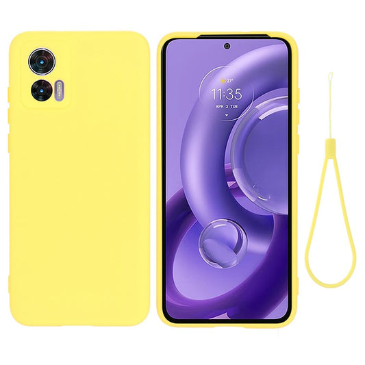 For Motorola Edge 30 Neo 5G / Edge 30 Lite Anti-scratch Liquid Silicone Cell Phone Case Shockproof Protective Cover with Strap - Yellow