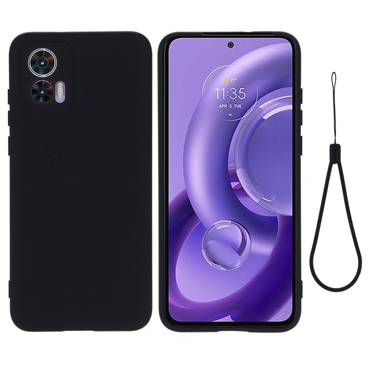 For Motorola Edge 30 Neo 5G / Edge 30 Lite Anti-scratch Liquid Silicone Cell Phone Case Shockproof Protective Cover with Strap - Black