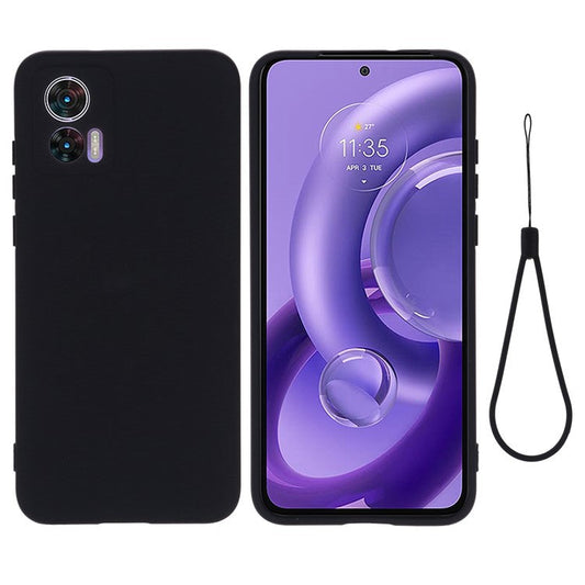 For Motorola Edge 30 Neo 5G / Edge 30 Lite Anti-scratch Liquid Silicone Cell Phone Case Shockproof Protective Cover with Strap - Black