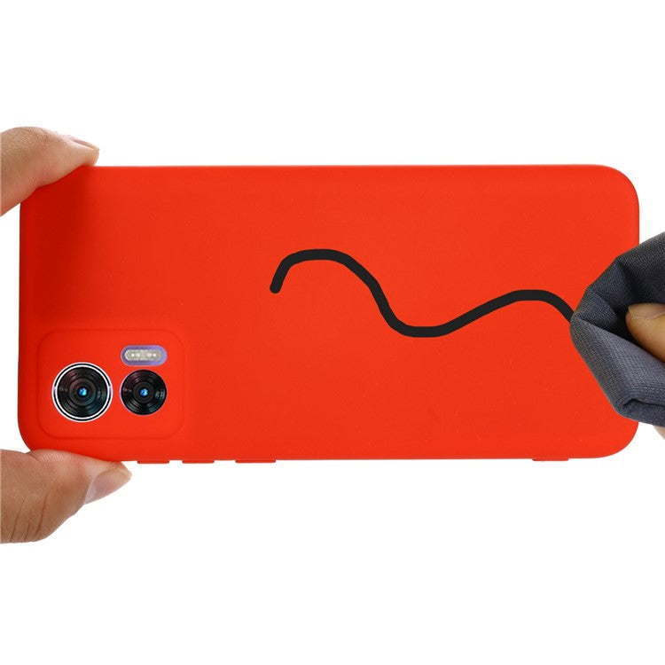 For Motorola Edge 30 Neo 5G / Edge 30 Lite Anti-scratch Liquid Silicone Cell Phone Case Shockproof Protective Cover with Strap - Red
