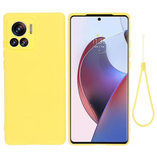 For Motorola Moto X30 Pro 5G / Edge 30 Ultra 5G Liquid Silicone Soft Touch Case Microfiber Lining Camera Protection Phone Cover with Strap - Yellow