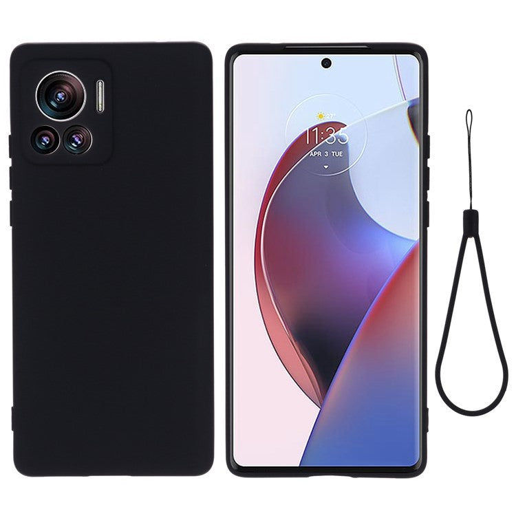 For Motorola Moto X30 Pro 5G / Edge 30 Ultra 5G Liquid Silicone Soft Touch Case Microfiber Lining Camera Protection Phone Cover with Strap - Black