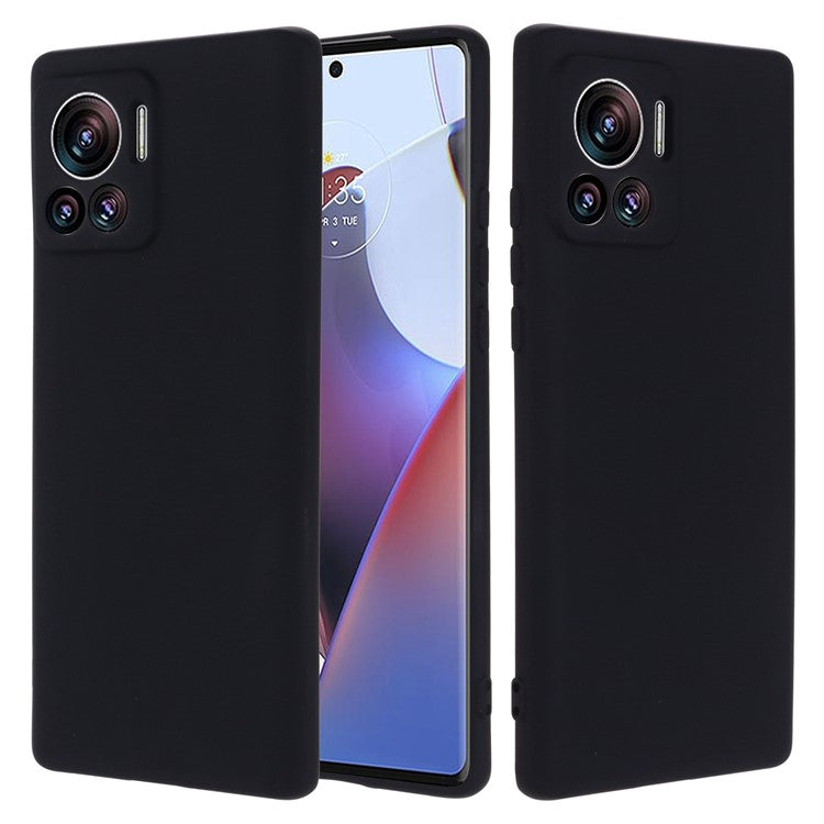 For Motorola Moto X30 Pro 5G / Edge 30 Ultra 5G Liquid Silicone Soft Touch Case Microfiber Lining Camera Protection Phone Cover with Strap - Black
