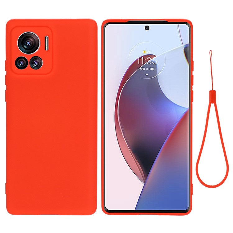 For Motorola Moto X30 Pro 5G / Edge 30 Ultra 5G Liquid Silicone Soft Touch Case Microfiber Lining Camera Protection Phone Cover with Strap - Red