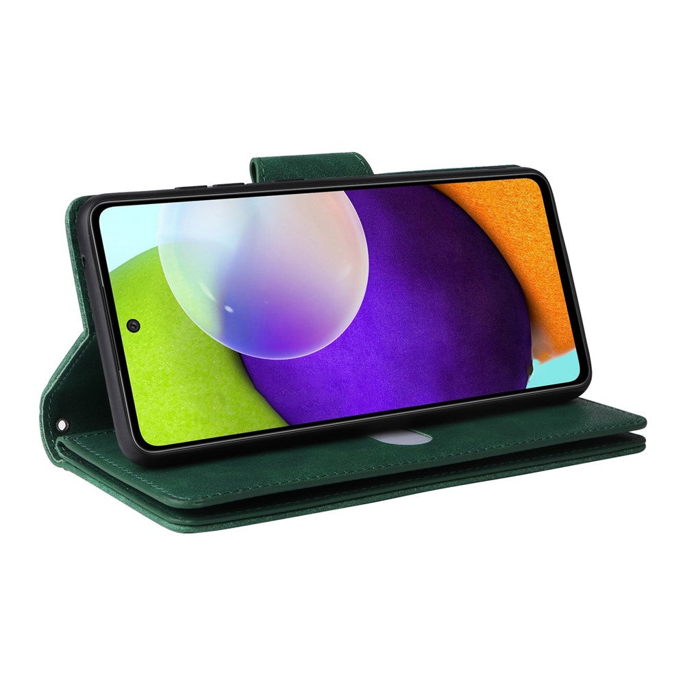 For Samsung Galaxy A23 4G / A23 5G (Global Version) / M23 5G / F23 5G Supporting Stand Wallet Zipper Pocket Phone Cover Rivet Buckle PU Leather Phone Case with Strap - Green