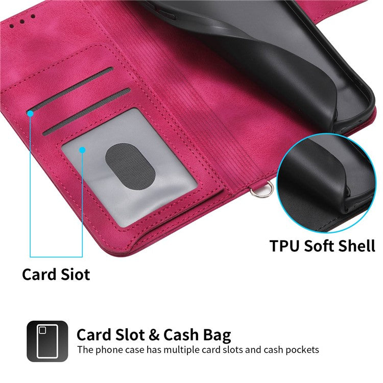 Skin-touch Multiple Card Slots Phone Case for Oppo A17 4G / A17k 4G , Imprinted Flowers Stand PU Leather Wallet Cover with Wrist Strap and Shoulder Strap - Wine Red