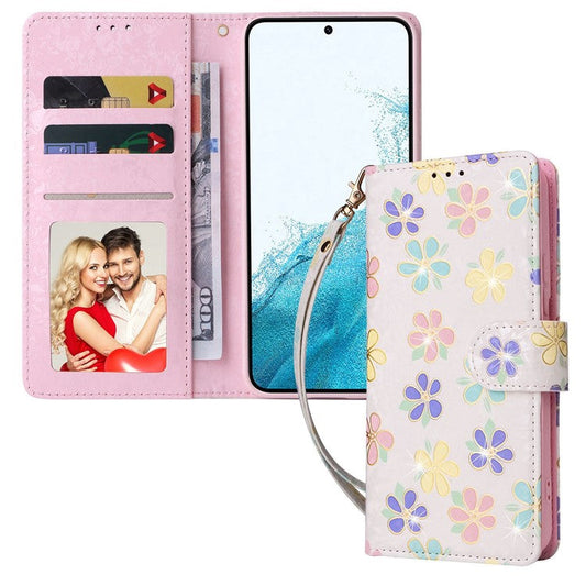 For Samsung Galaxy S23 PU Leather Shockproof Phone Stand Case Stylish Lacquered RFID Blocking Wallet Cover - Colorful Flower