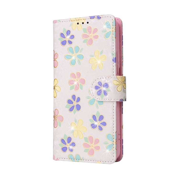 For Samsung Galaxy S23 PU Leather Shockproof Phone Stand Case Stylish Lacquered RFID Blocking Wallet Cover - Colorful Flower