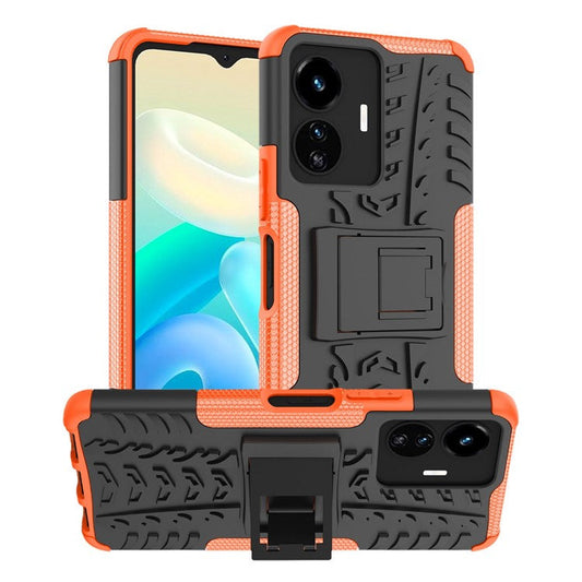 Cell Phone Case for vivo Y77 5G / Y02s 4G, Hard PC+TPU Tires Style Cool Rugged Kickstand Drop Protection Phone Cover - Orange