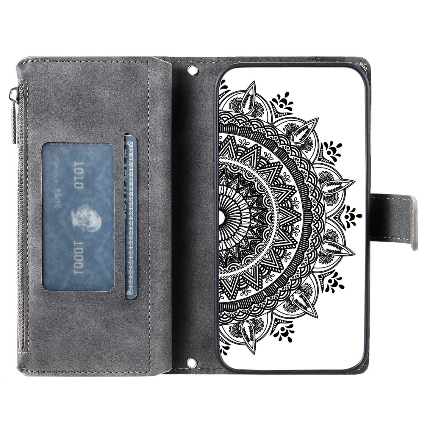 For Samsung Galaxy S20 Plus 4G / 5G Anti-scratch Phone Shell Zipper Pocket Mandala Flower Imprinted Multiple Card Slots Wallet PU Leather Stand Cover - Grey
