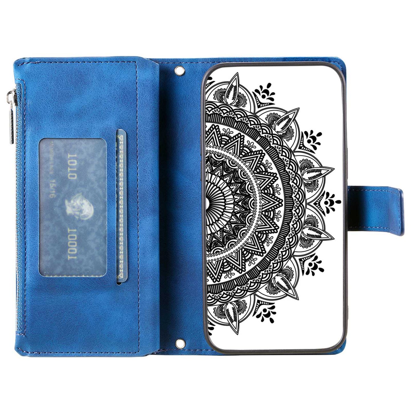 For Samsung Galaxy S20 Plus 4G / 5G Anti-scratch Phone Shell Zipper Pocket Mandala Flower Imprinted Multiple Card Slots Wallet PU Leather Stand Cover - Blue