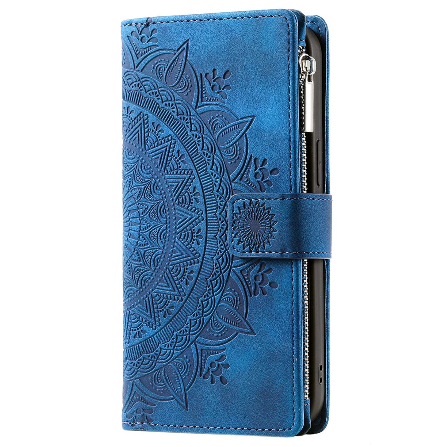 For Samsung Galaxy S20 Plus 4G / 5G Anti-scratch Phone Shell Zipper Pocket Mandala Flower Imprinted Multiple Card Slots Wallet PU Leather Stand Cover - Blue
