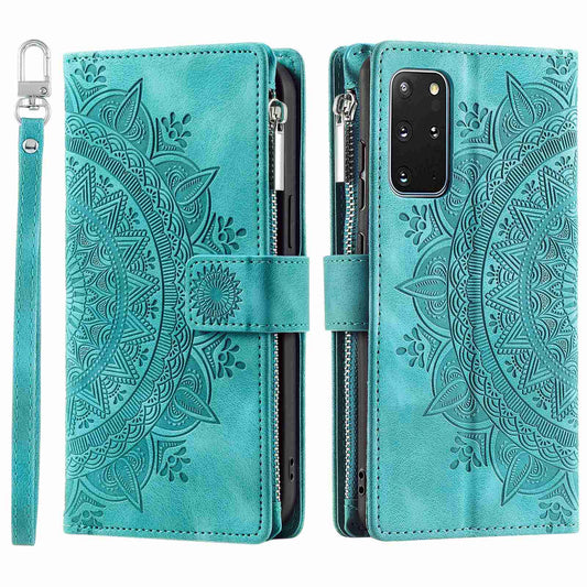 For Samsung Galaxy S20 Plus 4G / 5G Anti-scratch Phone Shell Zipper Pocket Mandala Flower Imprinted Multiple Card Slots Wallet PU Leather Stand Cover - Green