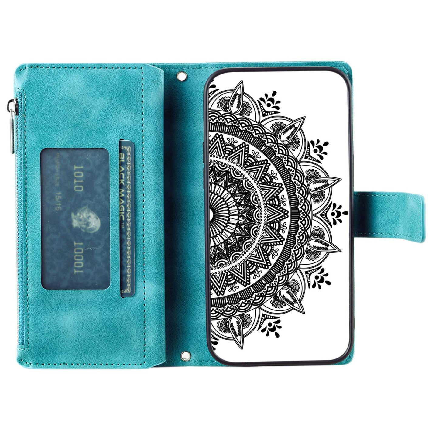 For Samsung Galaxy S20 Plus 4G / 5G Anti-scratch Phone Shell Zipper Pocket Mandala Flower Imprinted Multiple Card Slots Wallet PU Leather Stand Cover - Green