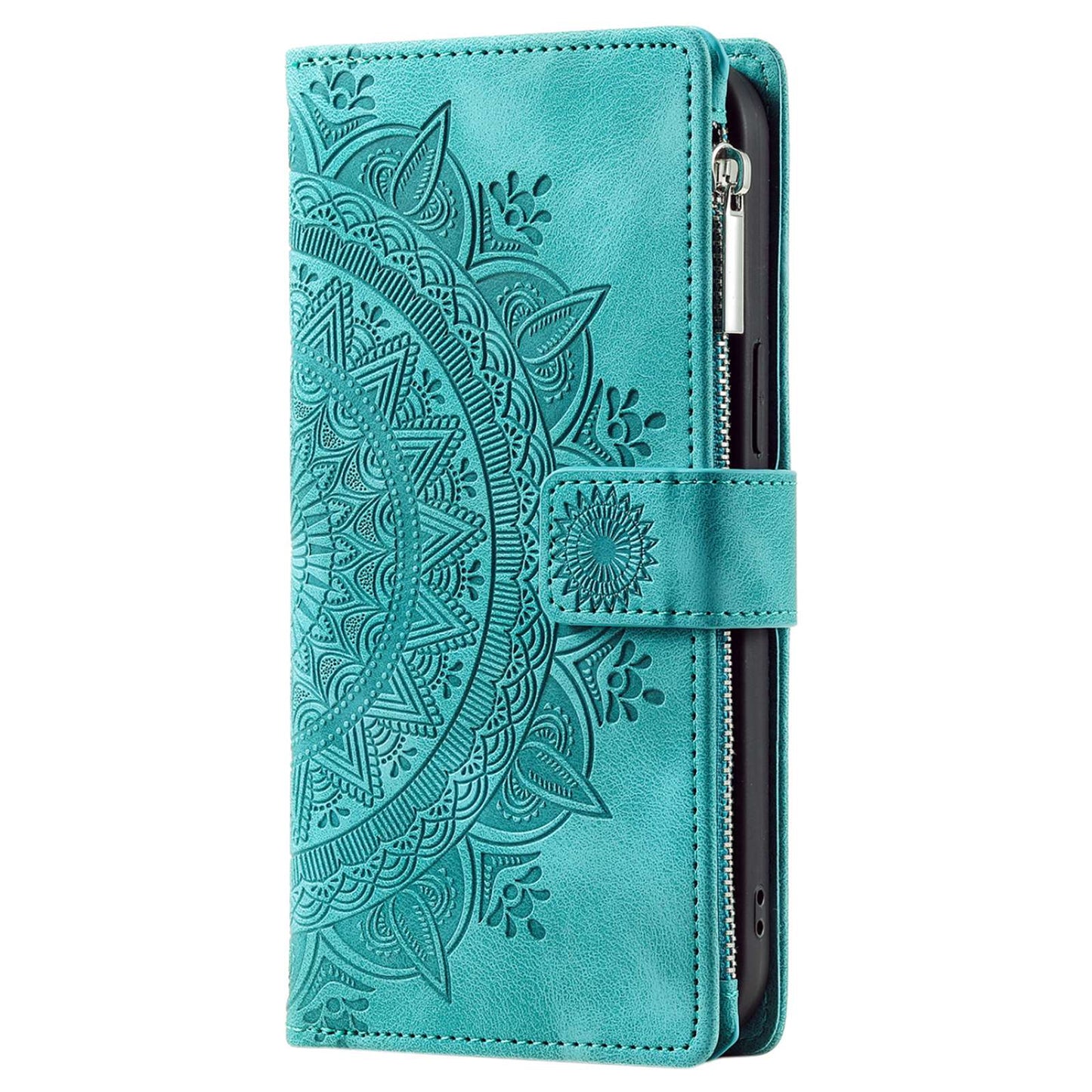 For Samsung Galaxy S20 Plus 4G / 5G Anti-scratch Phone Shell Zipper Pocket Mandala Flower Imprinted Multiple Card Slots Wallet PU Leather Stand Cover - Green