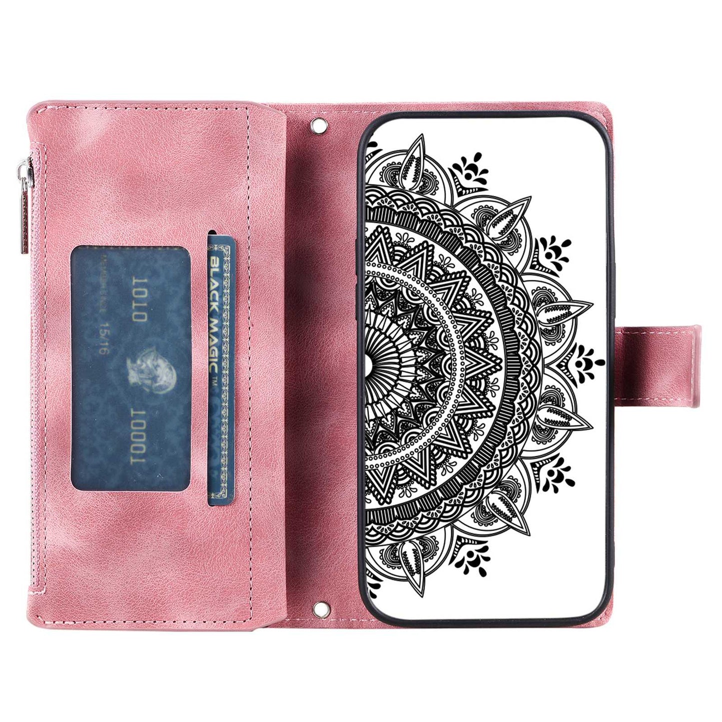 For Samsung Galaxy S20 Plus 4G / 5G Anti-scratch Phone Shell Zipper Pocket Mandala Flower Imprinted Multiple Card Slots Wallet PU Leather Stand Cover - Rose Gold