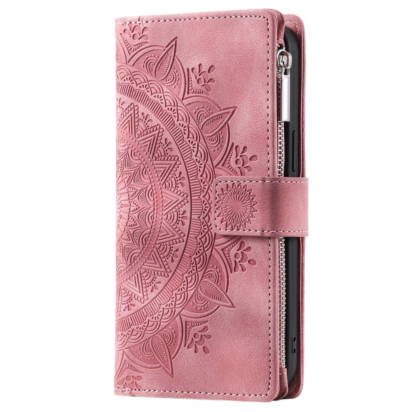 For Samsung Galaxy S20 Plus 4G / 5G Anti-scratch Phone Shell Zipper Pocket Mandala Flower Imprinted Multiple Card Slots Wallet PU Leather Stand Cover - Rose Gold