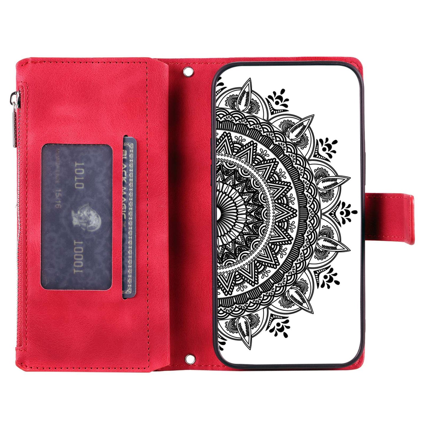 For Samsung Galaxy S20 Plus 4G / 5G Anti-scratch Phone Shell Zipper Pocket Mandala Flower Imprinted Multiple Card Slots Wallet PU Leather Stand Cover - Rose