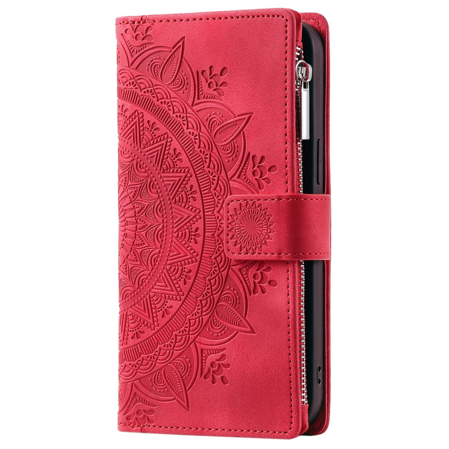 For Samsung Galaxy S20 Plus 4G / 5G Anti-scratch Phone Shell Zipper Pocket Mandala Flower Imprinted Multiple Card Slots Wallet PU Leather Stand Cover - Rose