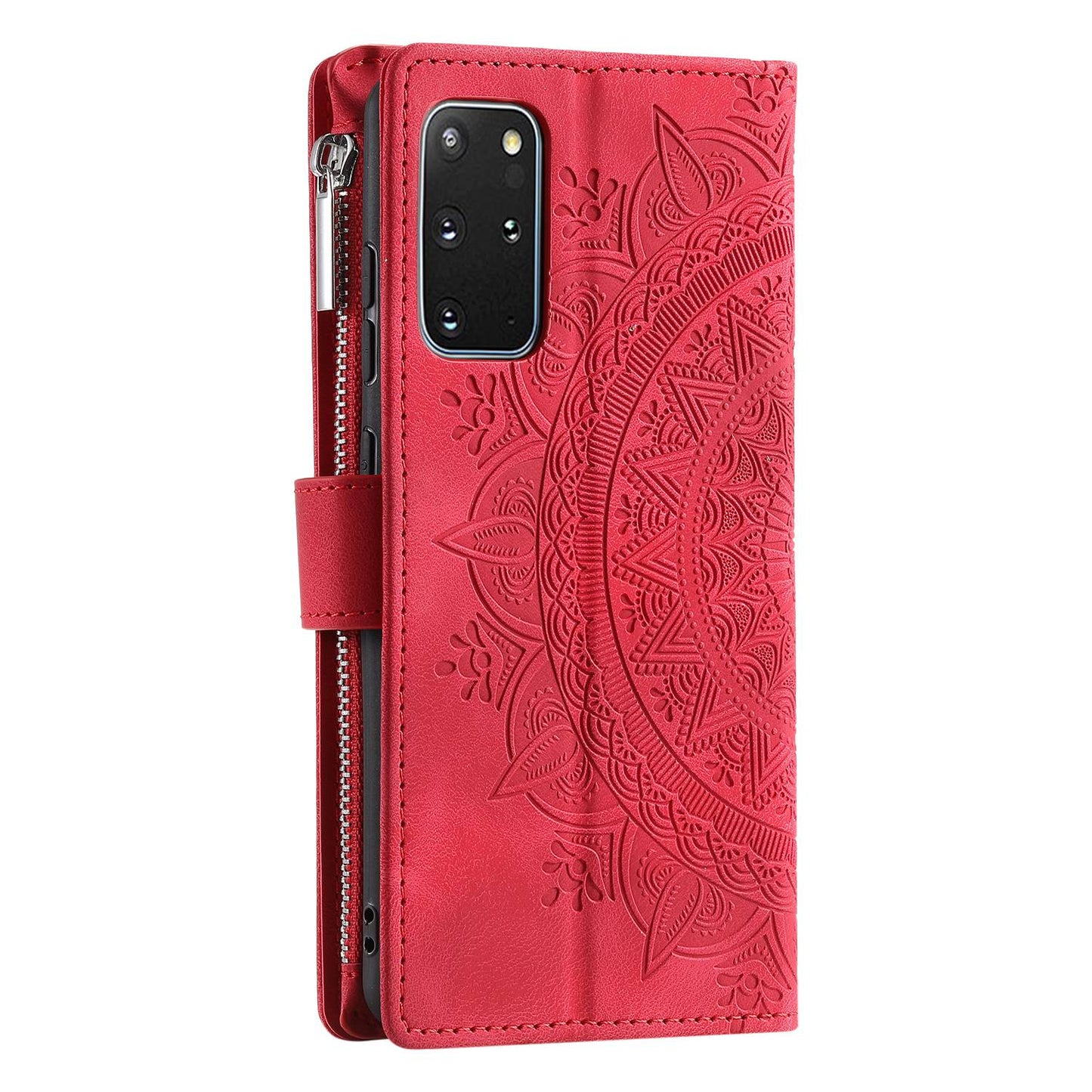 For Samsung Galaxy S20 Plus 4G / 5G Anti-scratch Phone Shell Zipper Pocket Mandala Flower Imprinted Multiple Card Slots Wallet PU Leather Stand Cover - Rose
