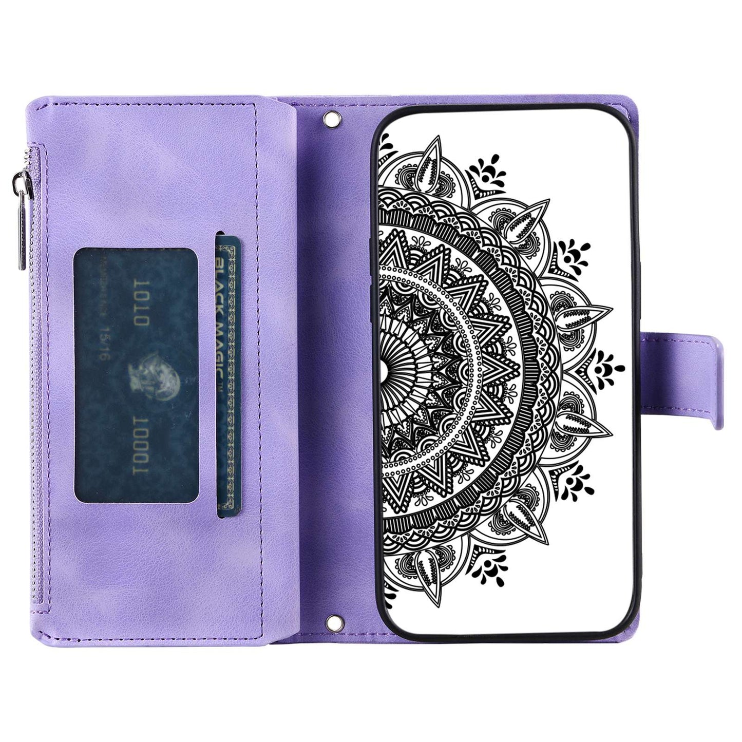 For Samsung Galaxy S20 Plus 4G / 5G Anti-scratch Phone Shell Zipper Pocket Mandala Flower Imprinted Multiple Card Slots Wallet PU Leather Stand Cover - Purple