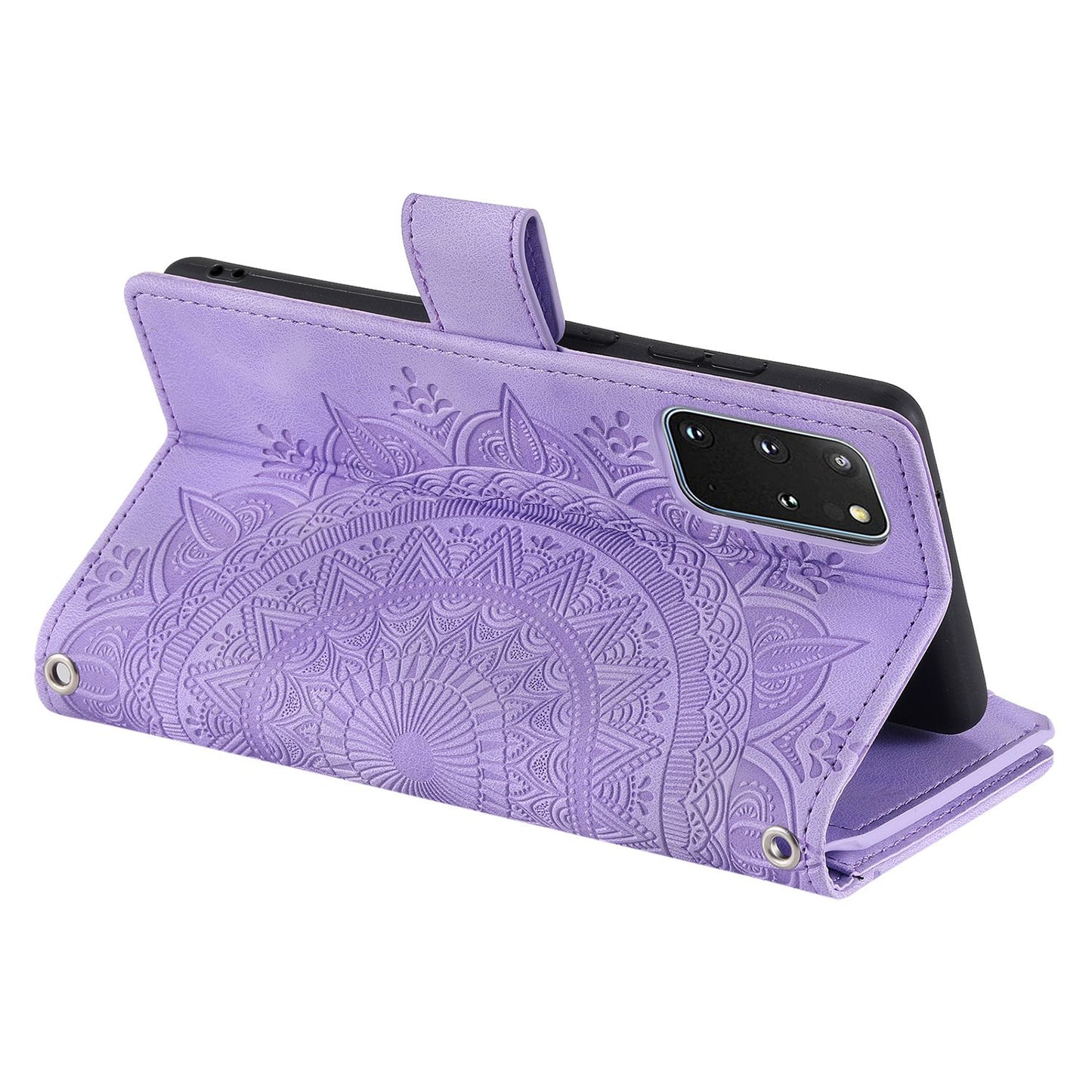 For Samsung Galaxy S20 Plus 4G / 5G Anti-scratch Phone Shell Zipper Pocket Mandala Flower Imprinted Multiple Card Slots Wallet PU Leather Stand Cover - Purple